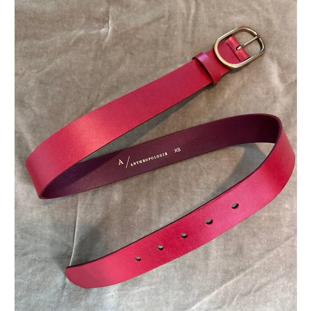 By Anthropologie Classic Red Leather Belt XS